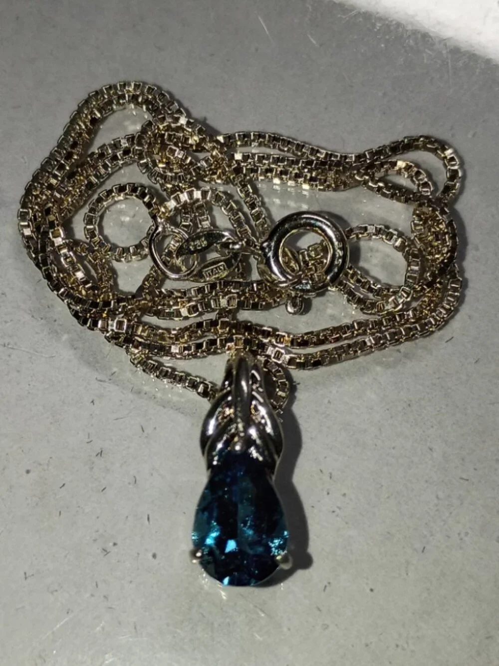 1.50-Carat London Blue Topaz Tear-Drop Silver Necklace
